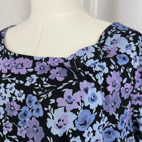 Croft Barrow Top Womens 3X Blue Floral Mesh Overlay Cottagecore Boho Y2K Fairy - Picture 2 of 10